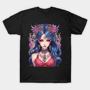 Gothic Whispers Mysterious Emo Goth Anime Girl T-Shirt